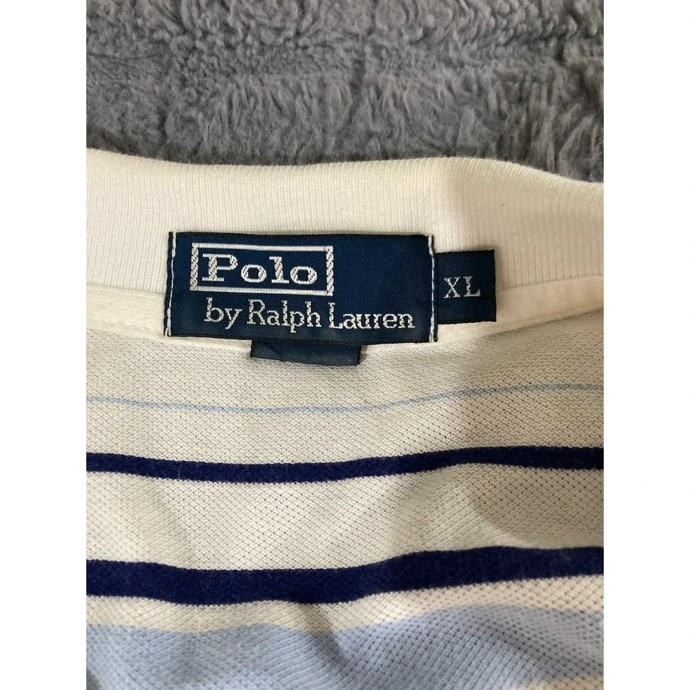 Polo Ralph‎ Lauren Mens XL Polo Shirt Blue White Striped Y2K Early 2000s